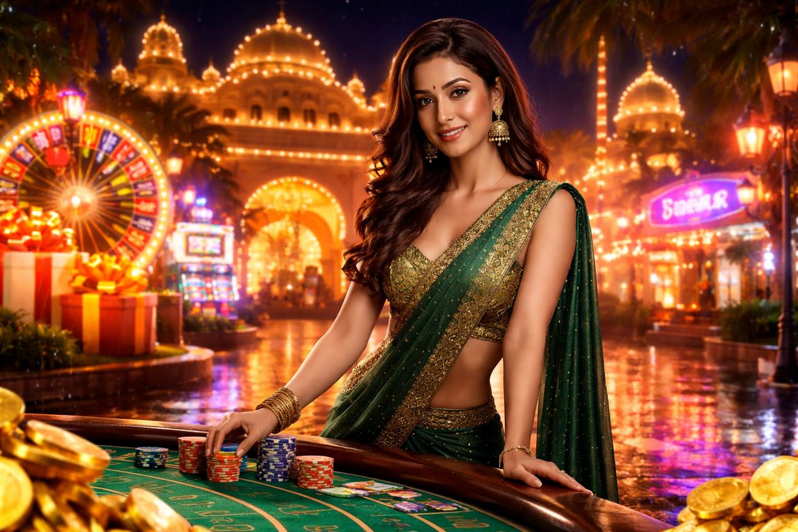 Indian woman playing roulette game in casino environment